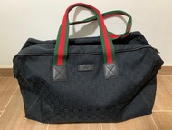 100%正版] Gucci Vintage 黑色 GG Canvas 紅綠織帶大號旅行包 / 健身包 (Boston Bag)