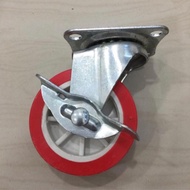 MERAH Red nylon wheel brake 3" inch live wheel Nilon RED 3" inch nylon brake wheel 3" steering wheel