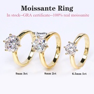 6 Claws Solitaire Moissanite Diamond Ring 925 Sterling Silver Plating 18K Yellow Gold 1CT 2CT 3 Cara