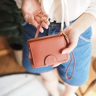 Mary (Coral) : Mini wallet, short wallet, cow leather, peach-brown, Zip pouch