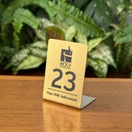 Stainless steel table number, 304 stainless steel, Laser engraved content, size 5x7cm, L-shaped fold