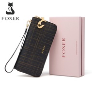 FOXER Women Cow Leather Long Wallet Wallet Clutch Wallet with Wristlet Card Holder Coin Purse Cellph