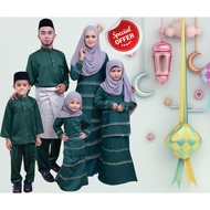 FULL SET FAMILY BAJU KURUNG LAYER BLINK2 RAYA 2023 ( HIJAU EMERALD ) by haqisya
