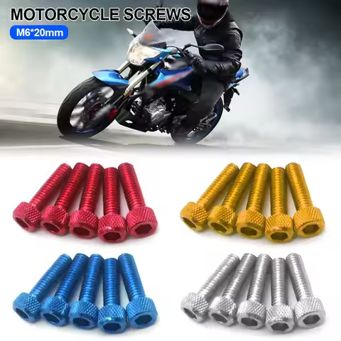5Pcs M6*20mm Motorcycle Bolts Screw M6 Cap Head Moto Parts Cap Bolts Colourful Aluminum Adornment An