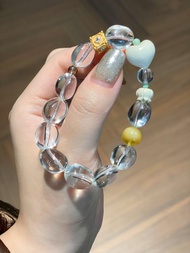 天然全淨體白水晶+猛獁象牙愛心 鈴蘭花+蜜蠟 手鏈手串