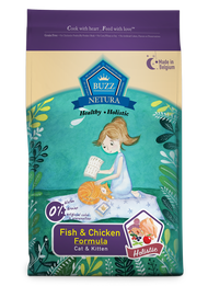 Buzz Netura อาหารแมว Holistic สูตรเกรนฟรี สูตรปลาและไก่สูตรปลาแซลมอนสำหรับแมวอายุ 1 เดือนขึ้นไป ขนาด