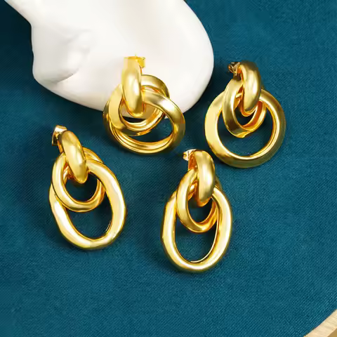 3D Geometric Earrings Women's 24K Gold AU999 - Sharp geometric shape, layered 3D design, women's 24K