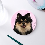 黑色松鼠 博美 狗狗-圓型陶瓷吸水杯墊/動物/居家用品