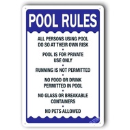 Warning SignPool Rules SignPool Safety Sign Pool SignNo Food or Drinks Pool Sign "Pool Rules" 8"X12"
