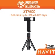 HAVIT ST7600 Bluetooth Tripod Selfie Stick | 3 Colour Lighting Removable Lamp,360° Rotation,Suitable