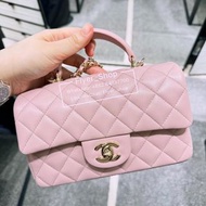 Chanel 24P Classic mini 20cm flap bag with top handle CF20 櫻花粉 淺粉紅Mini 20 cm handle