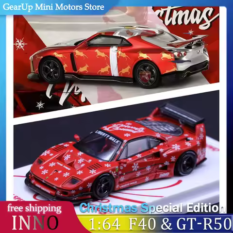INNO 1:64 Christmas Ferrari F40 & Nissan GT-R50 Special Edition Alloy Diecast Model Car Xmas Themed 