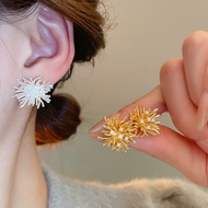 Retro Gold Metal Dandelion Fireworks Earrings for Women Crystal Flower Fashion Accessories Jewelry