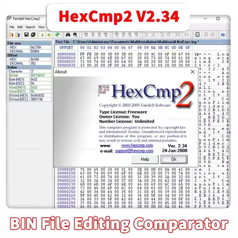 BIN File Editing Comparator HexCmp2 V2.34 Hex Editor Unlimited Hex Cmp Modify Files in A Hex Mode Wo