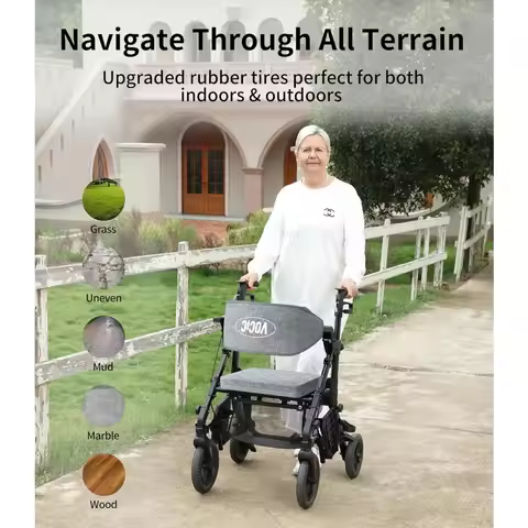 Wheelchair Combo, Transport Wheelchair Lightweight Foldable, Adult Walkers All Terrain, 2 in 1 Rolli