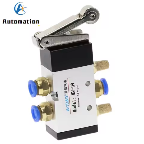 MV-09 Roller Lever 2 Position 5 Way Scroll Wheel Mechanical Valve MV522R Air Inlet Outlet 1/4" Exhau