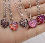 Hot Fashion Purple Blue Druzy Heart Pendant Necklace for Women Stainless Steel Wedding Necklace Choker Jewelry Accessories 20pcs