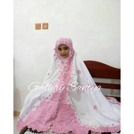 Mukena Embroidery Bukitting High Maharani Kd White Pink Bkt | Mukena bordir bukittinggi maharani Kd 