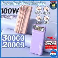 🇸🇬 [In Stock]Power Bank Super Fast Charging 20000mAh/30000mAh PD20W with 4 Wire Cable Power Bank With LED Light