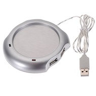 USB 2.0 Coffee Cup Warmer Pad with 4 USB Ports Hub - Silver