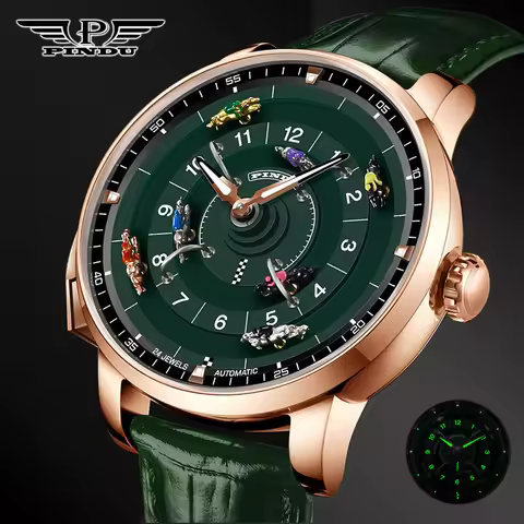 PINDU New Horse Racing Series Men Mechanical Watch NH35 Movement Horse Racing Wheel Game Design Sapp