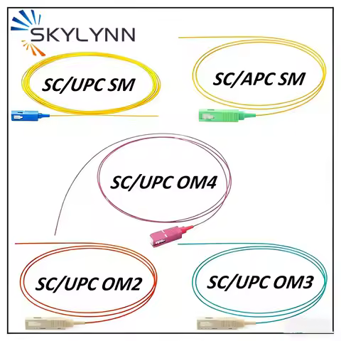 SC APC/UPC Pigtails, SM G657A2 MM OM2/OM3/OM4/OM5 0.9MM 1.5 Meter Length LSZH Jacket Fiber Optic Pig