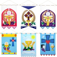 6 Pcs First Communion Banner Kit for Boys Girls 9 x 12 Inch First Holy Communion Banner Kits Felt Fu