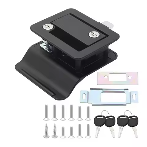 RV Door Lock Replacement Double Open Door + Deadbolt Computer Key Door Handle Black
