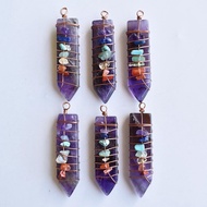 7 Chakra Reiki Handmade Wrap Pendulum Pendants Healing Crystal Natural Stone Amethysts Lapis Lazuli Point Sword Pendants 6pcs