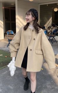 Hinari 杏色波浪設計中長外套