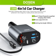 DOSEN Bluetooth Car Charger 120W Charging 4in1 USB Type C Scalable Car Phone Charge For iPhone charg