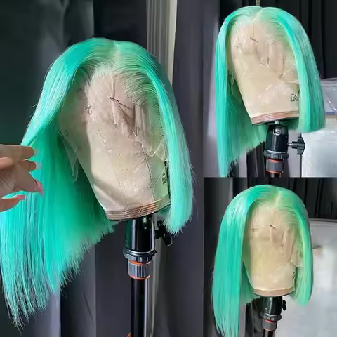 13X4 Mint Green Wig Straight Synthetic Lace Wig Green Colored Short Bob Hair Lace Frontal Wigs Natur
