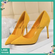 Suede Stiletto Heel|LANA Korean Version Blue Khaki Black Yellow Green Heel High 9CM Shallow Mouth Po