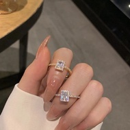 Vcharm 925 Silver Gold Emas Plated Big Shinning Crystal Ring Adjustable Women Jewelry Gift