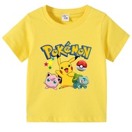 เสื้อยืดเด็กผู้ชายเสื้อยืดผ้าฝ้ายพิมพ์ลายการ์ตูน Pokemon ปิกาจู