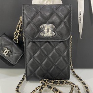 bnib chanel phone bag #30 black caviar complete set
