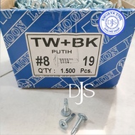 1BOX SDS TW+BK 8X19 LION TRUSS HEAD DRILLING SCREW 8X19 WHITE FLAT HEAD 8X19