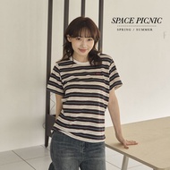Space Picnic|happy Embroidered Striped Top-3 Colors [2601127】