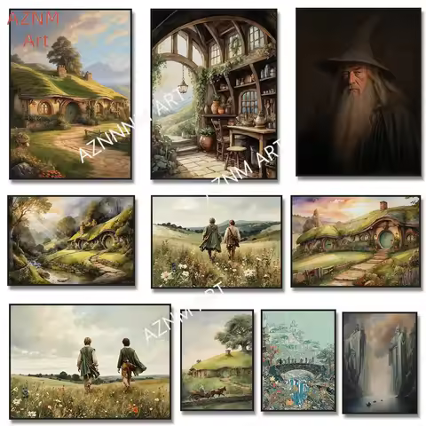 The S-Shire Watercolor H-Hobbiton Hole Bag End Wall Art Canvas Painting Landscapes Poster Print for 