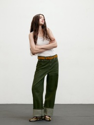 (PRE-ORDER 14 DAYS) OLIVE Turned-Up Jeans