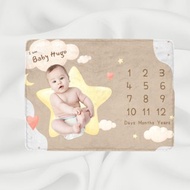 【滿月禮物】個人化嬰兒成長記錄毛毯(Star Moon Baby Boy款式)