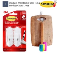 3M Command 17068 Medium Wire Hooks (Holds 1.3kg) 2 Hooks/Pack / 3M墙壁铁挂钩(1.3kg) / 3M Pengantung Besi 