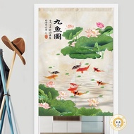 Chinese Koi Lotus Decorative Door Curtain Entrance Door Hanging Curtain No Punch Bedroom Curtain Kitchen Bedroom Partition Curtain