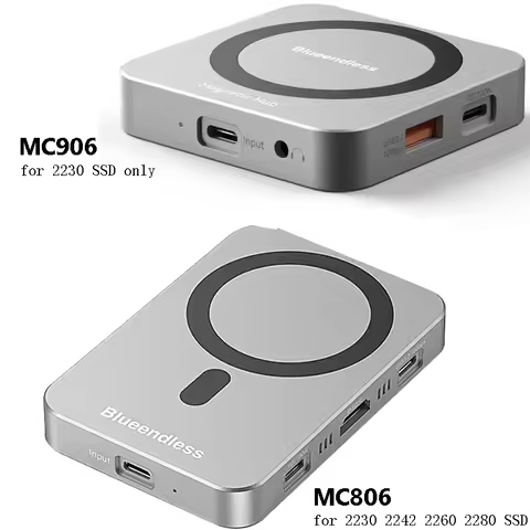 8-IN-1 Magnetic HUB SSD Enclosure Case for M.2 NVMe 10Gbps USB C 3.2 Gen2 PCI-E 100W Charger for iPh