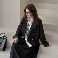 Miss38 Short Version Fashion Black Suit Jacket [CC6223] (Ready Stock) Large Size Gold Buckle Large V