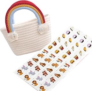 SILICPS Seaside Escape Game Blocks Mahjong Sets with 49 Tiles 30mm Pet and Food Pattern with Staw Rainbow Handbag for Spring Picnic Party Gift.