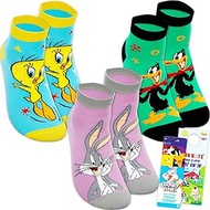 Gripper Socks for Women - Bundle with 5 Pairs of Non-Slip Ankle Socks Featuring Tweety Bird, Bugs Bu