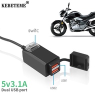 KEBETEME Dual USB Port 12V Waterproof Motorbike Motorcycle Handlebar Charger 5V 1A/2.1A Adapter Powe