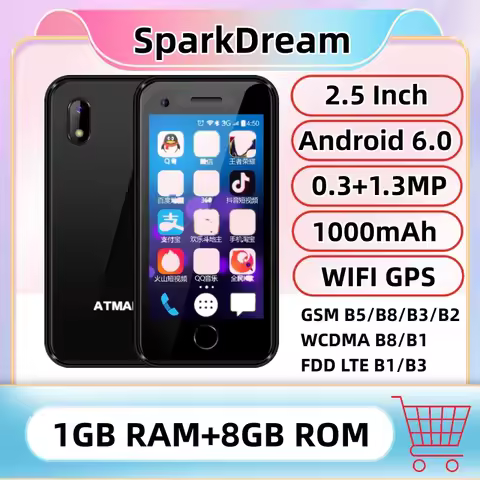 4G LTE Super Mini Smartphone 1GB RAM 8GB ROM 2.5" Android 6.0 MTK6737 Quad Core Google Play WIFI Sma