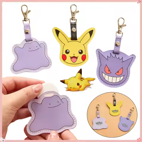 Pikachu Access Control Card Cover Cartoon Gengar Ditto Leather Keychain Elevator Induction Cards Key